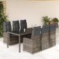 Preview: ARDEBO.de - 7-tlg. Garten-Bistro-Set mit Kissen Grau Poly Rattan