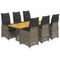 Preview: ARDEBO.de - 7-tlg. Garten-Bistro-Set mit Kissen Grau Poly Rattan