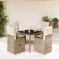 Preview: ARDEBO.de - 5-tlg. Garten-Bistro-Set mit Kissen Beige Poly Rattan