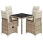 Preview: 5-tlg. Garten-Bistro-Set mit Kissen Beige Poly Rattan