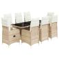 Preview: 9-tlg. Garten-Bistro-Set mit Kissen Beige Poly Rattan