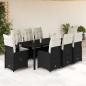 Preview: ARDEBO.de - 9-tlg. Garten-Bistro-Set mit Kissen Schwarz Poly Rattan