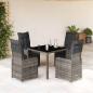 Preview: ARDEBO.de - 5-tlg. Garten-Bistro-Set mit Kissen Grau Poly Rattan