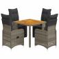 Preview: 5-tlg. Garten-Bistro-Set mit Kissen Grau Poly Rattan