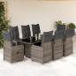 Preview: ARDEBO.de - 9-tlg. Garten-Bistro-Set mit Kissen Grau Poly Rattan