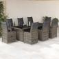 Preview: ARDEBO.de - 9-tlg. Garten-Bistro-Set mit Kissen Grau Poly Rattan