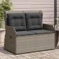 Preview: ARDEBO.de - Gartenbank Verstellbar mit Kissen Grau Poly Rattan