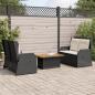 Preview: ARDEBO.de - 3-tlg. Garten-Lounge-Set mit Kissen Schwarz Poly Rattan