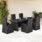 Preview: ARDEBO.de - 7-tlg. Garten-Essgruppe mit Kissen Schwarz Poly Rattan