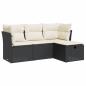 Preview: 4-tlg. Garten-Sofagarnitur mit Kissen Schwarz Poly Rattan
