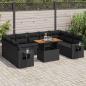 Preview: ARDEBO.de - 10-tlg. Garten-Sofagarnitur mit Kissen Schwarz Poly Rattan