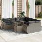 Preview: ARDEBO.de - 9-tlg. Garten-Sofagarnitur mit Kissen Grau Poly Rattan