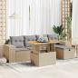 Preview: ARDEBO.de - 6-tlg. Garten-Sofagarnitur mit Kissen Beige Poly Rattan Akazie