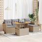Preview: ARDEBO.de - 6-tlg. Garten-Sofagarnitur mit Kissen Beige Poly Rattan Akazie