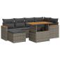 Preview: 7-tlg. Garten-Sofagarnitur mit Kissen Grau Poly Rattan Akazie