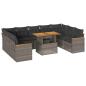 Preview: 10-tlg. Garten-Sofagarnitur mit Kissen Grau Poly Rattan Akazie