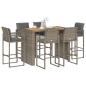 Preview: ARDEBO.de - 7-tlg. Gartenbar-Set mit Kissen Grau Poly Rattan Akazie