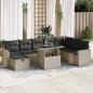 Preview: ARDEBO.de - 9-tlg. Garten-Sofagarnitur mit Kissen Hellgrau Poly Rattan