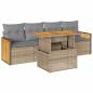 Preview: ARDEBO.de - 5-tlg. Garten-Sofagarnitur mit Kissen Beige Poly Rattan Akazie