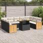 Preview: ARDEBO.de - 10-tlg. Garten-Sofagarnitur mit Kissen Schwarz Poly Rattan