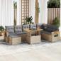 Preview: ARDEBO.de - 7-tlg. Garten-Sofagarnitur mit Kissen Beige Poly Rattan Akazie