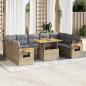 Preview: ARDEBO.de - 10-tlg. Garten-Sofagarnitur mit Kissen Beige Poly Rattan Akazie