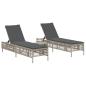 Preview: Sonnenliegen 2 Stk. mit Tisch Hellgrau Poly Rattan