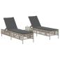Preview: Sonnenliegen 2 Stk. mit Tisch Hellgrau Poly Rattan