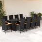 Preview: ARDEBO.de - 11-tlg. Garten-Essgruppe mit Kissen Schwarz Poly Rattan