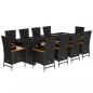 Preview: 11-tlg. Garten-Essgruppe mit Kissen Schwarz Poly Rattan