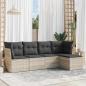 Preview: ARDEBO.de - 5-tlg. Garten-Sofagarnitur mit Kissen Hellgrau Poly Rattan