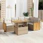 Preview: ARDEBO.de - 6-tlg. Garten-Sofagarnitur mit Kissen Beige Poly Rattan Akazie