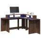 Preview: ARDEBO.de - LED-Schreibtisch Braun Eichen-Optik 152x152x91 Holzwerkstoff