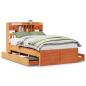 Preview: Massivholzbett mit Regal ohne Matratze Wachsbraun 135x190 cm