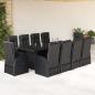 Preview: ARDEBO.de - 11-tlg. Garten-Essgruppe mit Kissen Schwarz Poly Rattan