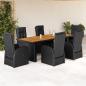 Preview: ARDEBO.de - 7-tlg. Garten-Essgruppe mit Kissen Schwarz Poly Rattan