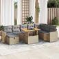 Preview: ARDEBO.de - 9-tlg. Garten-Sofagarnitur mit Kissen Beige Poly Rattan Akazie