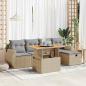 Preview: ARDEBO.de - 6-tlg. Garten-Sofagarnitur mit Kissen Beige Poly Rattan Akazie