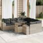 Preview: ARDEBO.de - 9-tlg. Garten-Sofagarnitur mit Kissen Hellgrau Poly Rattan