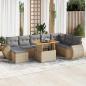 Preview: ARDEBO.de - 9-tlg. Garten-Sofagarnitur mit Kissen Beige Poly Rattan