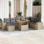 Preview: ARDEBO.de - 9-tlg. Garten-Sofagarnitur mit Kissen Beige Poly Rattan Akazie
