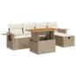 Preview: 6-tlg. Garten-Sofagarnitur mit Kissen Beige Poly Rattan Akazie