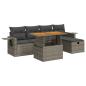 Preview: 6-tlg. Garten-Sofagarnitur mit Kissen Grau Poly Rattan Akazie