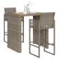 Preview: ARDEBO.de - 3-tlg. Gartenbar-Set ohne Kissen Grau Poly Rattan Akazie