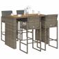 Preview: ARDEBO.de - 5-tlg. Gartenbar-Set mit Kissen Grau Poly Rattan Akazie