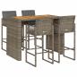 Preview: 5-tlg. Gartenbar-Set mit Kissen Grau Poly Rattan Akazie