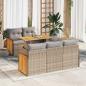 Preview: ARDEBO.de - 6-tlg. Garten-Sofagarnitur mit Kissen Beige Poly Rattan Akazie
