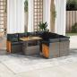 Preview: ARDEBO.de - 9-tlg. Garten-Sofagarnitur mit Kissen Grau Poly Rattan Akazie