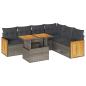 Preview: 7-tlg. Garten-Sofagarnitur mit Kissen Grau Poly Rattan Akazie