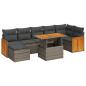 Preview: 7-tlg. Garten-Sofagarnitur mit Kissen Grau Poly Rattan Akazie